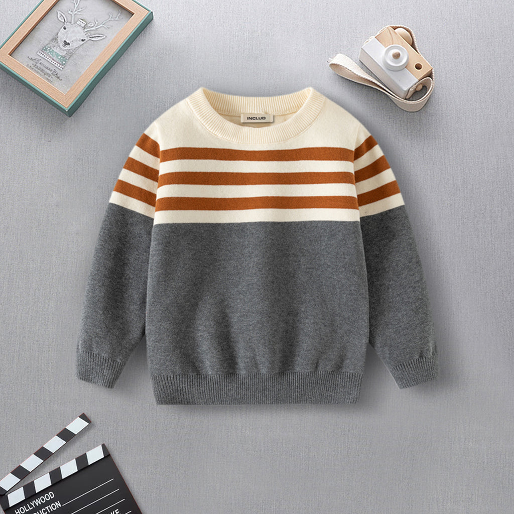 Boys Multicolor Regular Sweater With Self-Design Stripe Patterns Sweaters & Cardigans Multicolor 2-3 Y