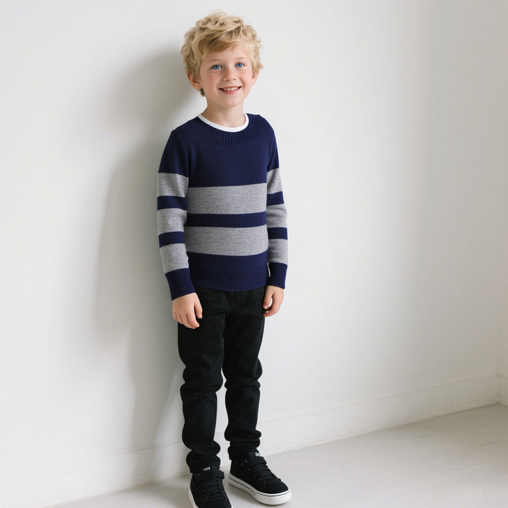 Boys Dark Blue Stripes Pullover Winter Sweater Sweaters & Cardigans Dark Blue 5-6 Y