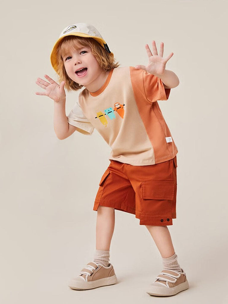 Boys Drop Shoulder Printed Casual T-shirt Tshirts Khaki 1-2 Y 