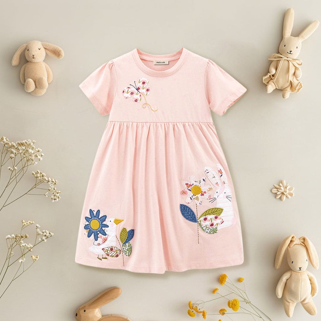 Girls Patchwork Fit & Flare Casual Dress Casual Dresses Peach 1-2 Y 