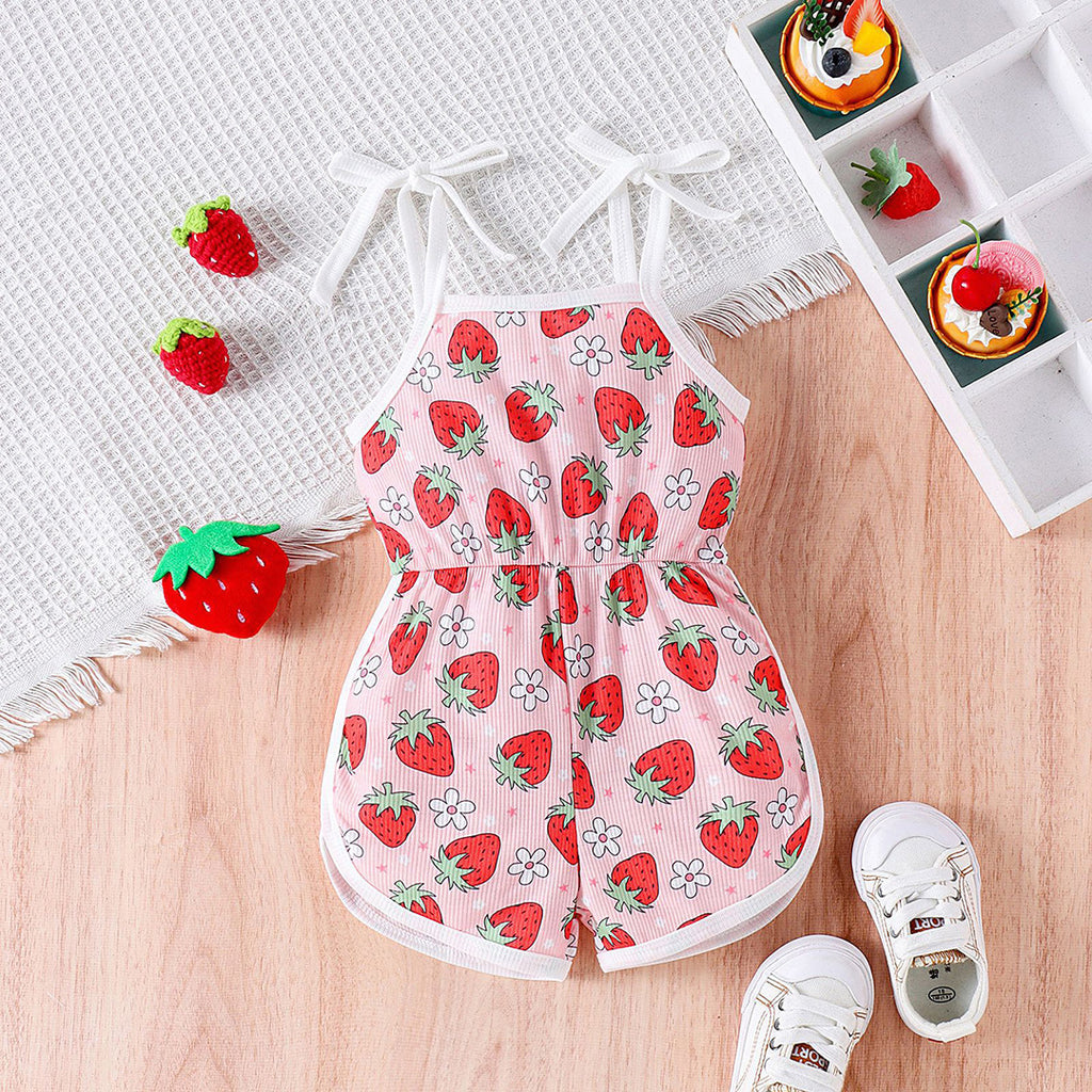 Girls Strawberry Print Short Leg Jumpsuit Jumpsuits Pink 1-2 Y 