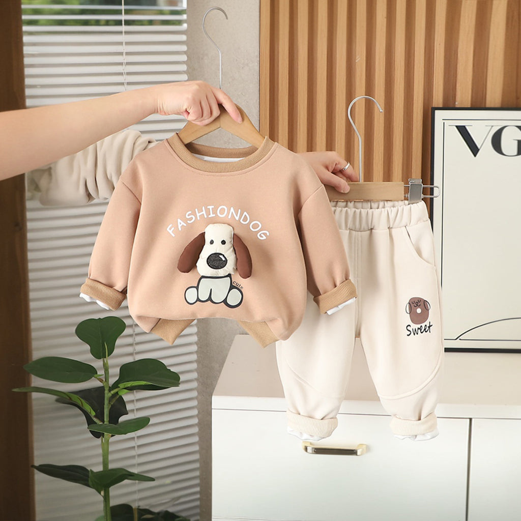 Boys Khaki Dog Applique Sweatshirt With Pants Set 2 pc. Sets Khaki 1-2 Y