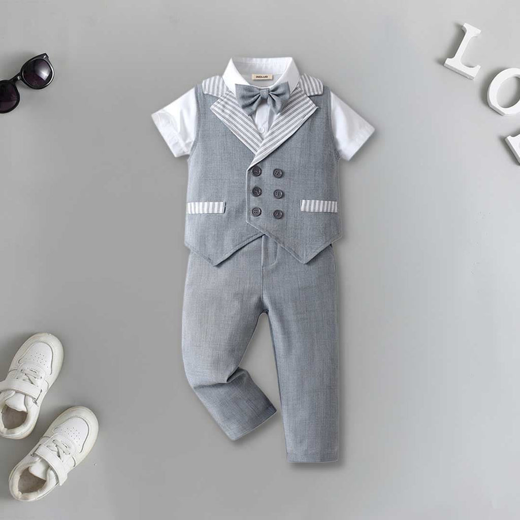 Boys Sleeveless Jacket With Shirt & Trousers Set 3 pc. Sets Grey 1-2 Y 
