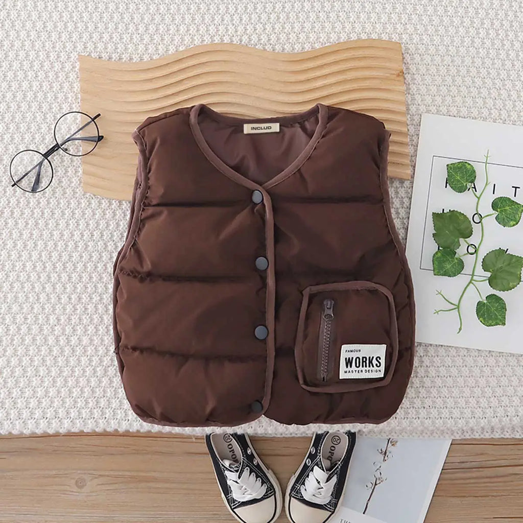 Boys Dark Brown Sleeveless Puffer Jacket Coats & Jackets Dark Brown 1-2 Y