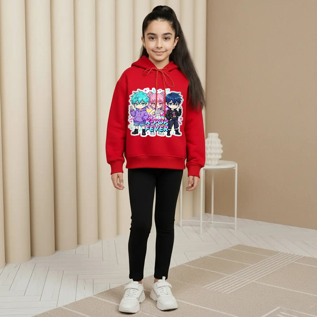 Girls Red K-Pop Fever Graphics Hoodie Sweatshirts & Hoodies Red 1-2 Y