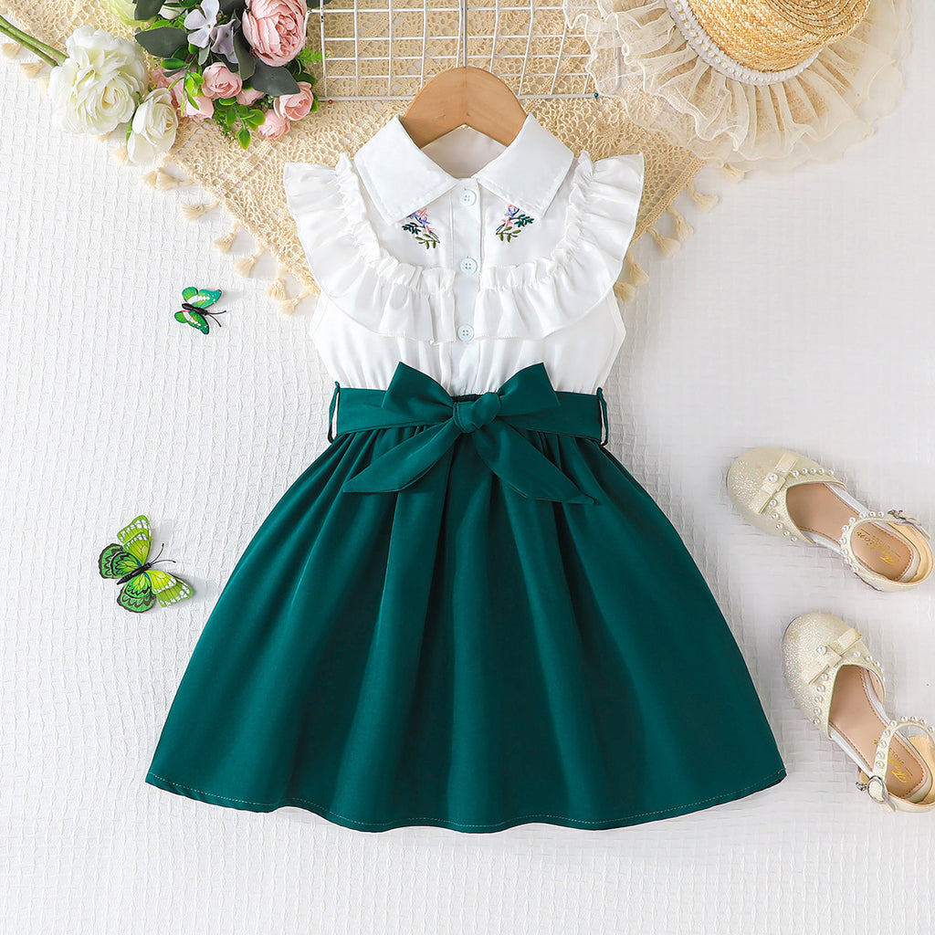 Girls Green Short Sleeve Shirt Dress Casual Dresses Green 2-3 Y