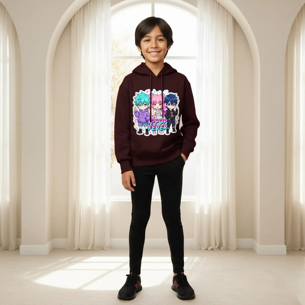 Boys Maroon K-POP Fever Graphics Hoodies Sweatshirts & Hoodies Maroon 1-2 Y