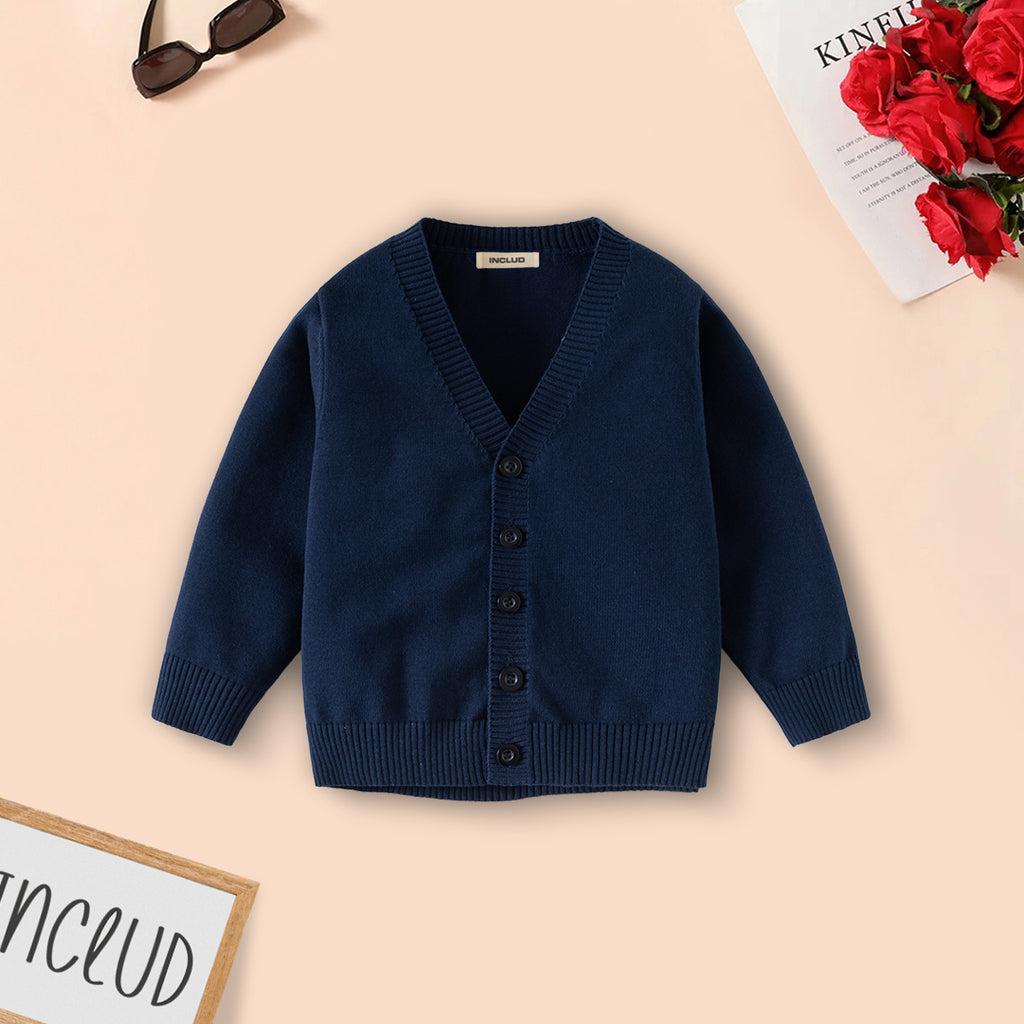 Boys Navy Blue Solid Long Sleeves Cardigan Sweaters & Cardigans Navy Blue 2-3 Y