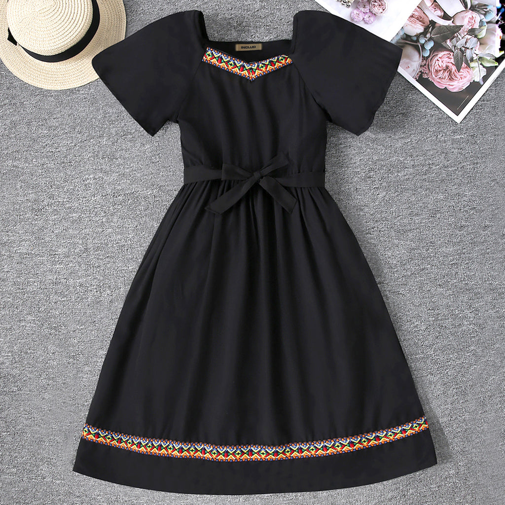 Girls Black Lace Border Fit & Flare Dress Casual Dresses Black 6-7 Y