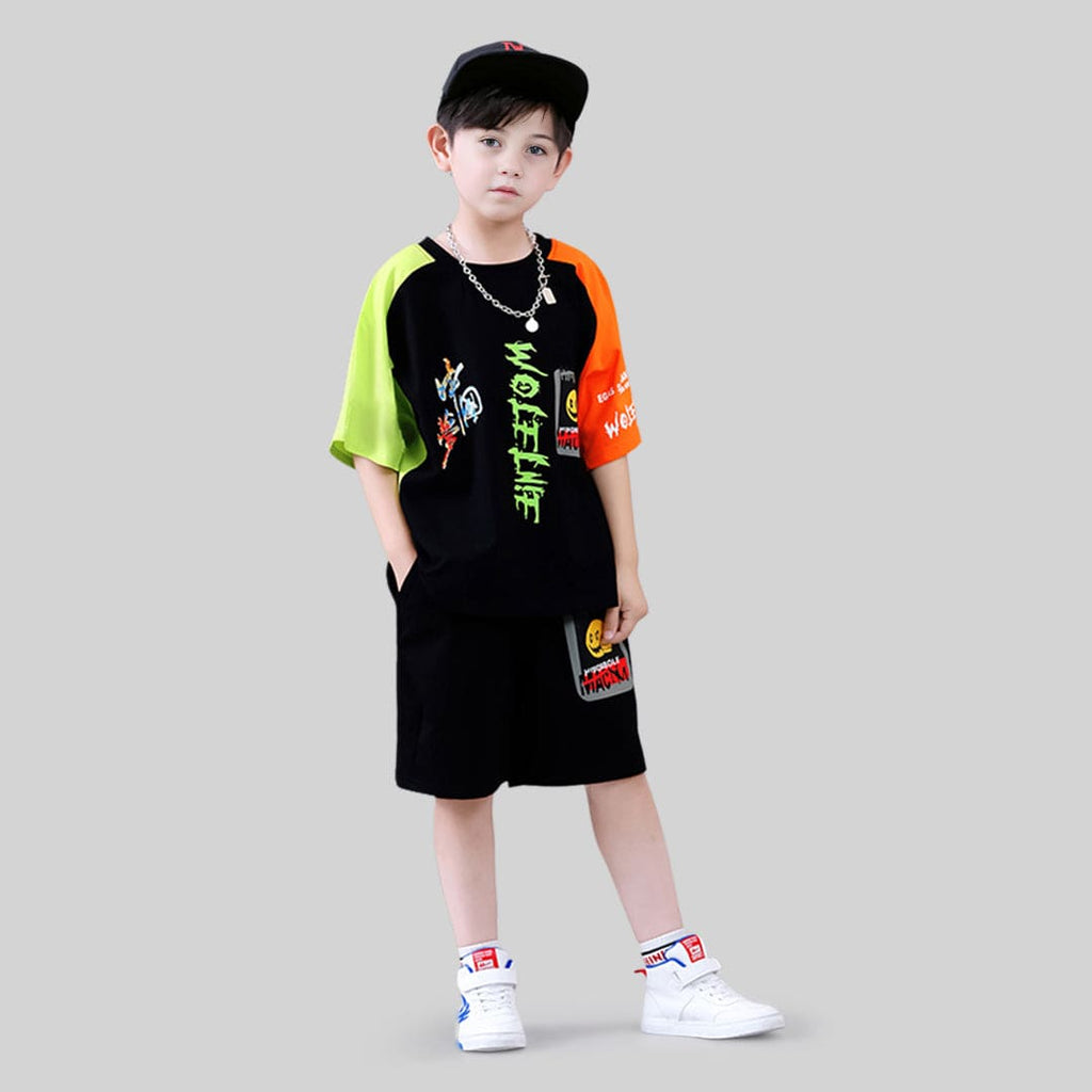 Boys Short Sleeve Graphic T-Shirt With Elasticated Shorts Sets Black 4-5 Y 