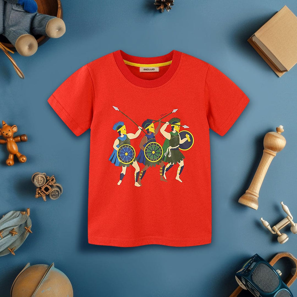 Boys Printed Short Sleeves T-Shirt Tshirts Red 1-2 Y 