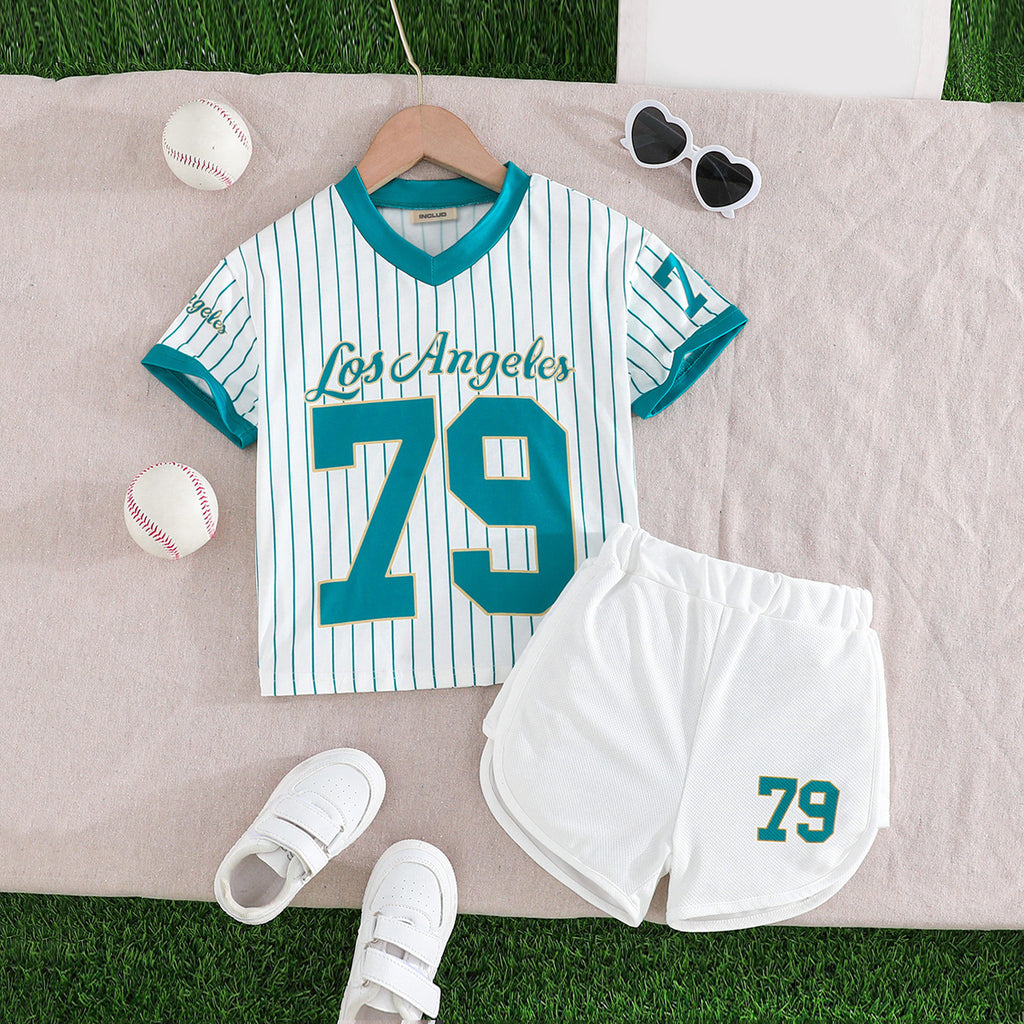 Girls White Alphanumeric Printed Summer T-Shirt With Shorts Set 2 pc. Sets White 2-3 Y