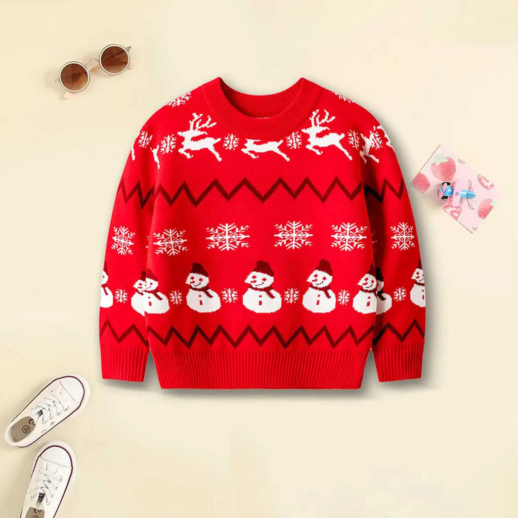 Girls Red Sweater With Self-Design Christmas Themed Patterns Sweaters & Cardigans Red 1-2 Y