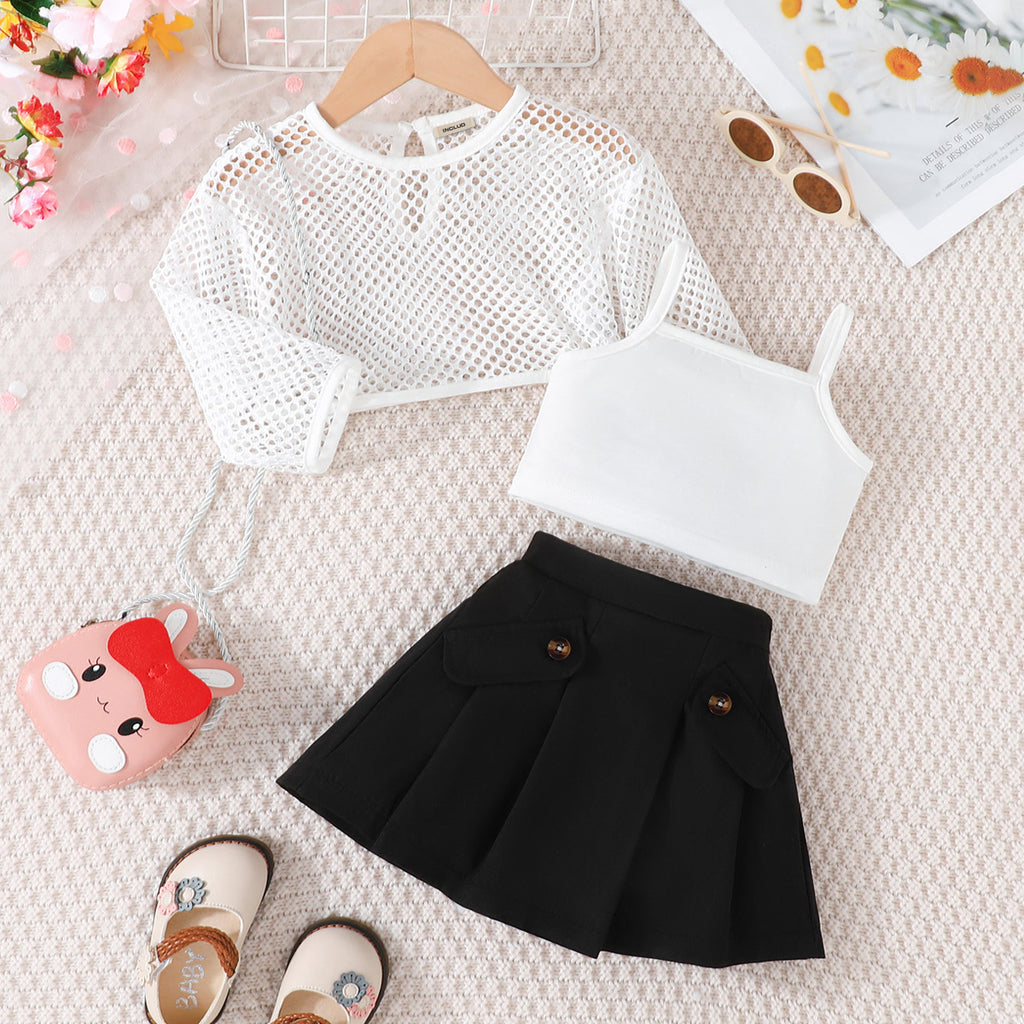 Girls Tulle Top With Camisole Top And Black Skirt Set 3 pc. Sets Black 1-2 Y