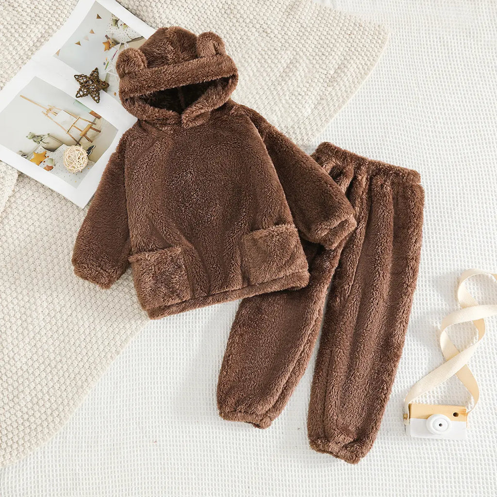 Girls Brown Polar Fleece Hooded Jacket With Jogger Co-ord Sets Sets Brown 1-2 Y