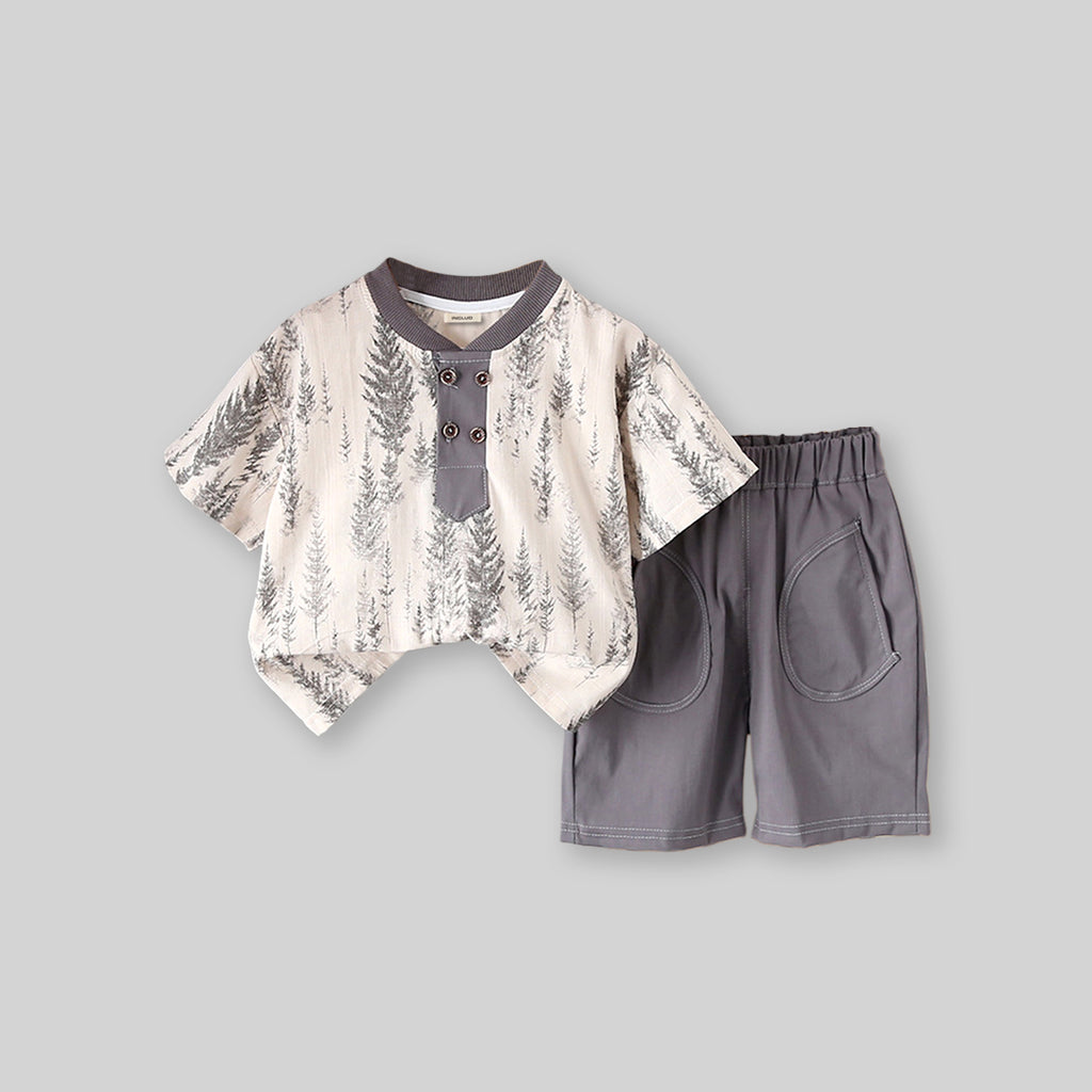 Boys Printed T-shirt with Shorts Set Sets Gray 1-2 Y 