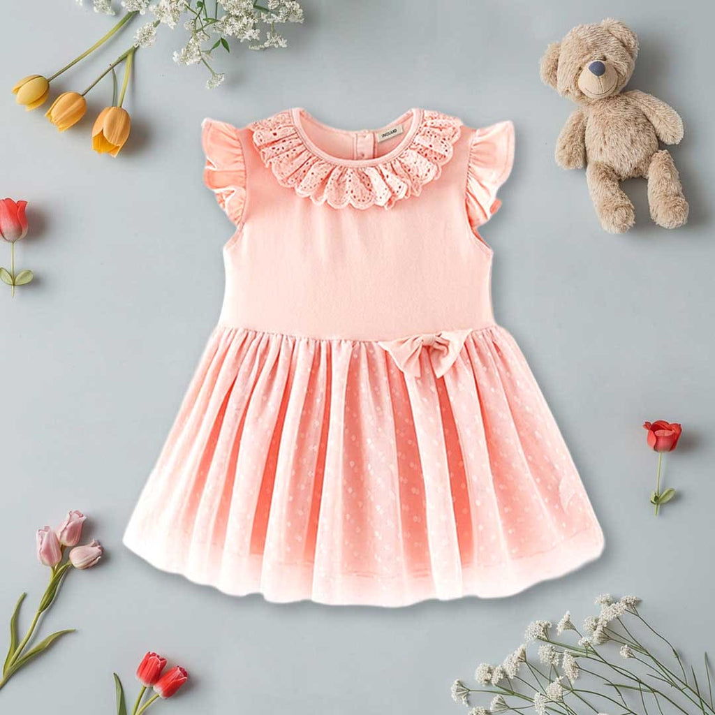 Girls Flared Neck Fit & Flare Dress Casual Dresses Pink 1-2 Y 