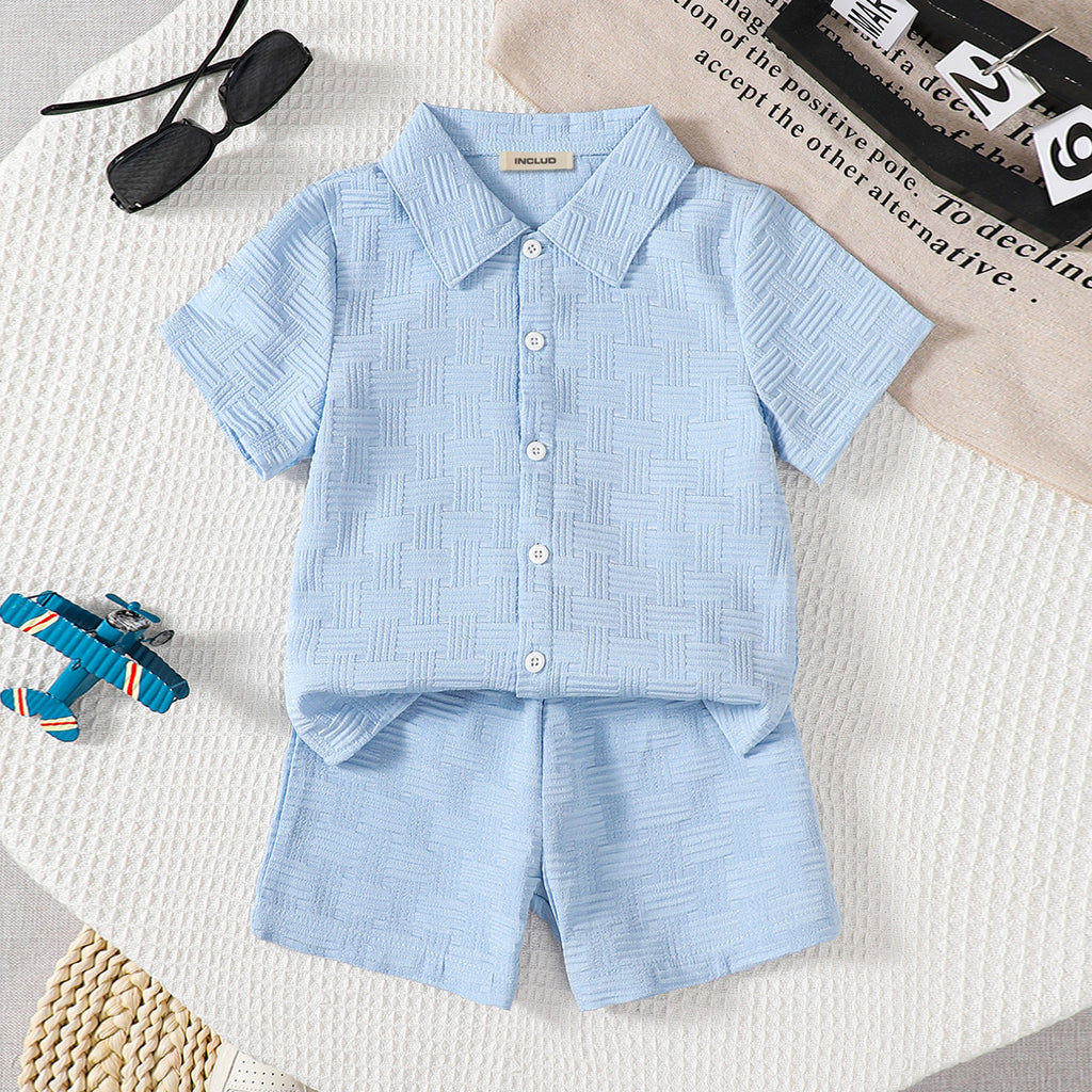 Boys Sky Blue Textured Short Sleeves Shirt With Shorts Set 2 pc. Sets Sky Blue 3-4 Y