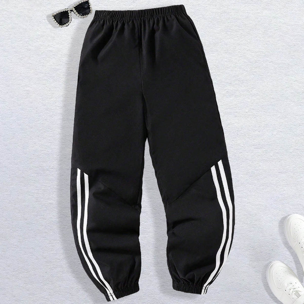 Boys Black Side Striped Track Pants With Elasticated Hem Trackpants & Joggers Black 12-13 Y