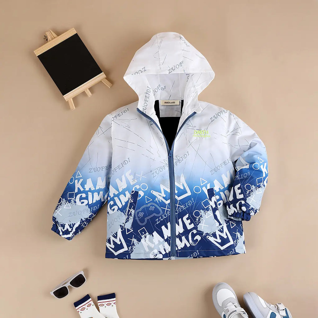 Boys Blue Ombre Printed Hooded Zipper Jacket Coats & Jackets Blue 3-4 Y