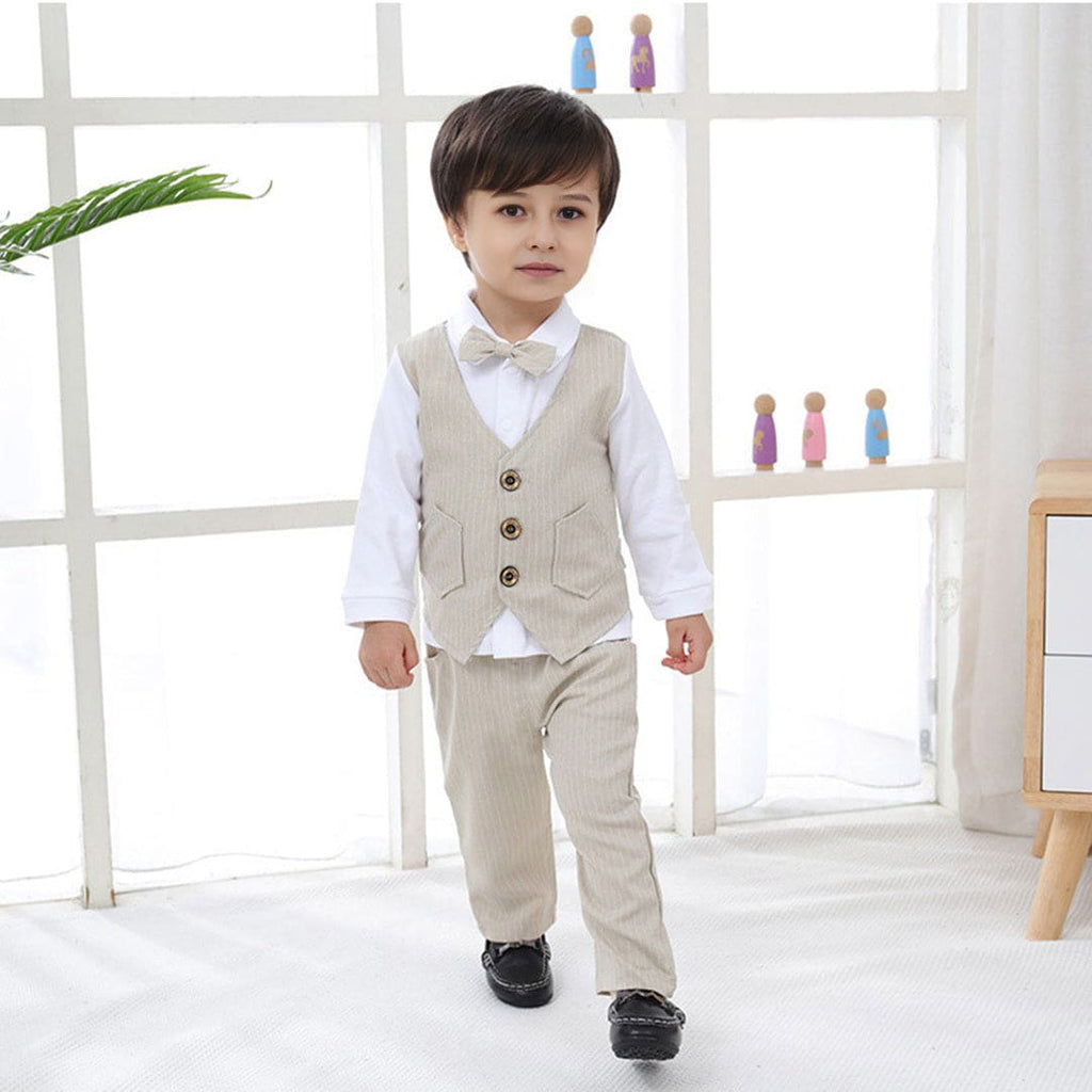 Boys Long Sleeve Jacket Mock Shirt With Trousers Set 2 pc. Sets Khaki 1-2 Y 