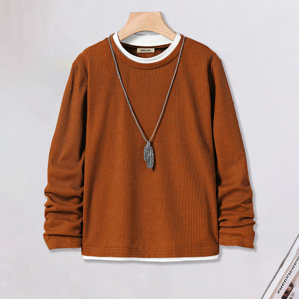 Boys Brown Textured Long Sleeves Winter T-Shirt Tshirts Brown 7-8 Y