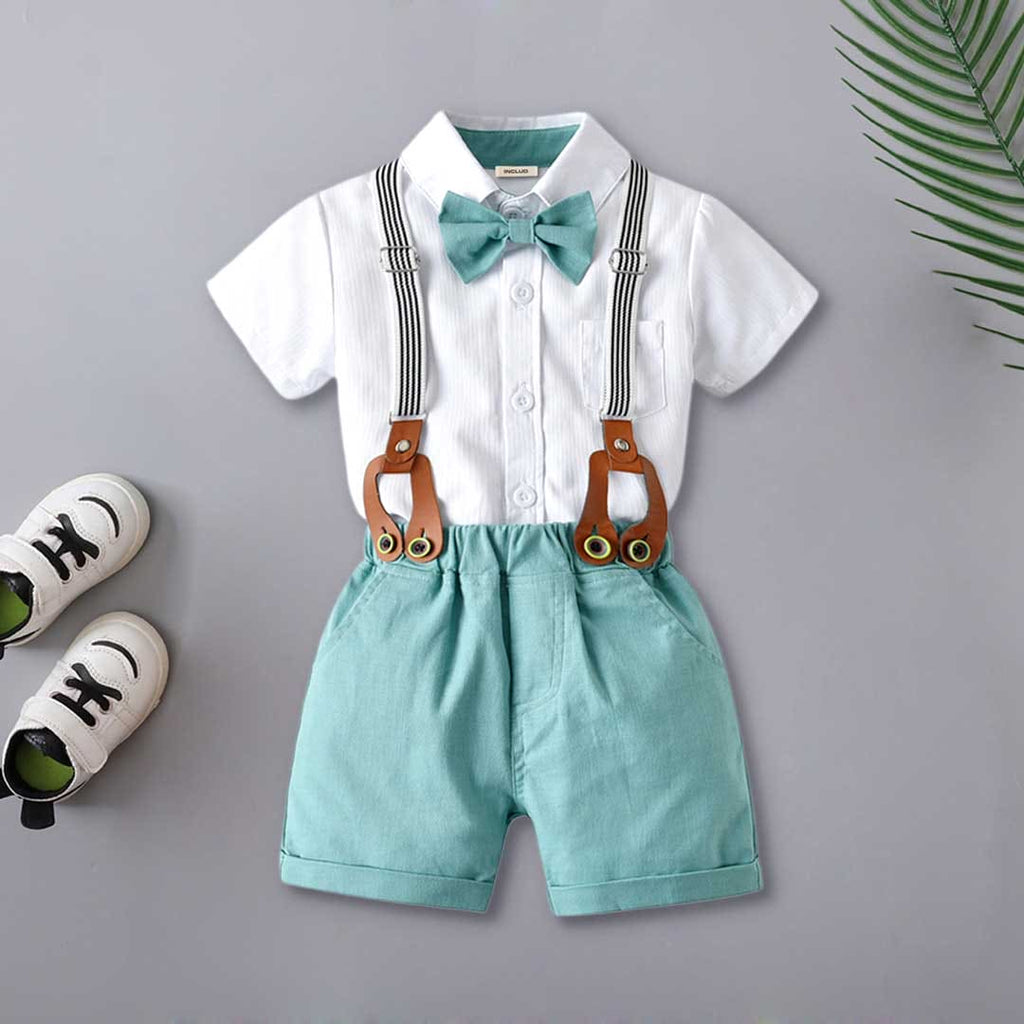 Boys Body Suit Shirt with Bow & Suspender Shorts Set Sets Green 1-2 Y 