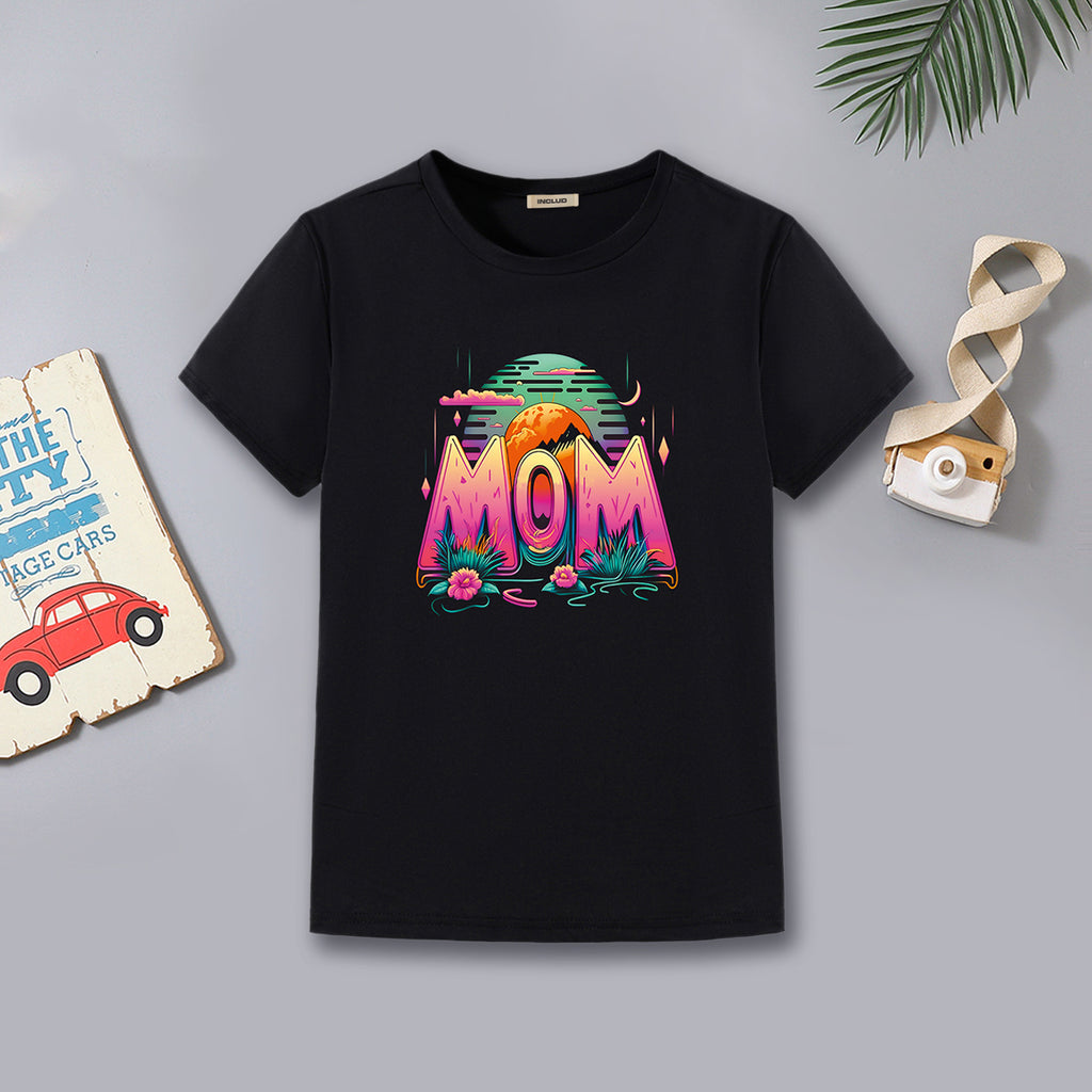 Boys Graphic Mom Printed Short Sleeves T-Shirt Tshirts Black 7-8 Y
