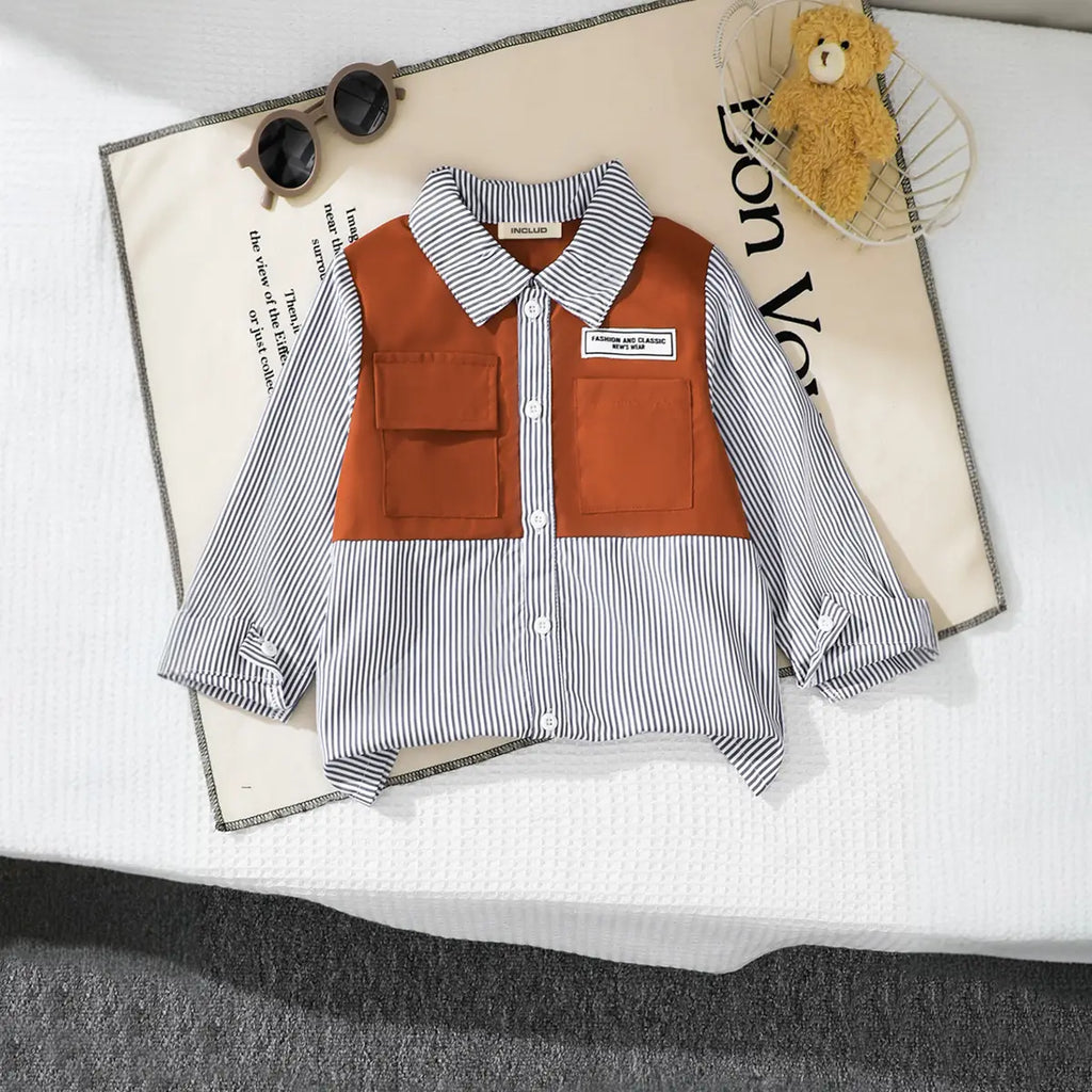Boys Brown Stripes Regular Long Sleeve Shirt Shirts Brown 3-4 Y
