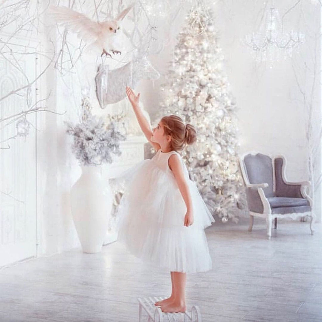 Girls Sleeveless Frill Layard Fit & Flare Dress Party Dresses White 2-3 Y 