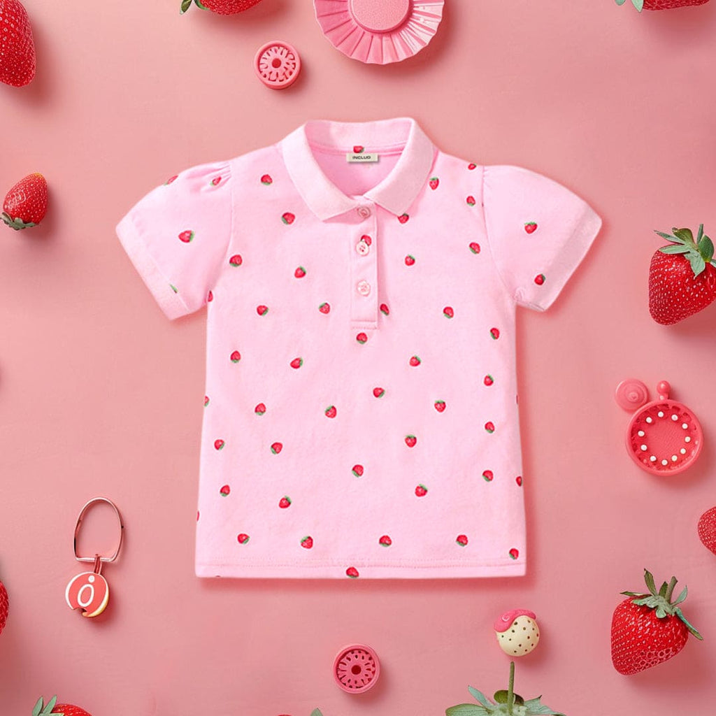 Girls Printed Short Sleeve Polo T-Shirt Tshirts Pink 1-2 Y 