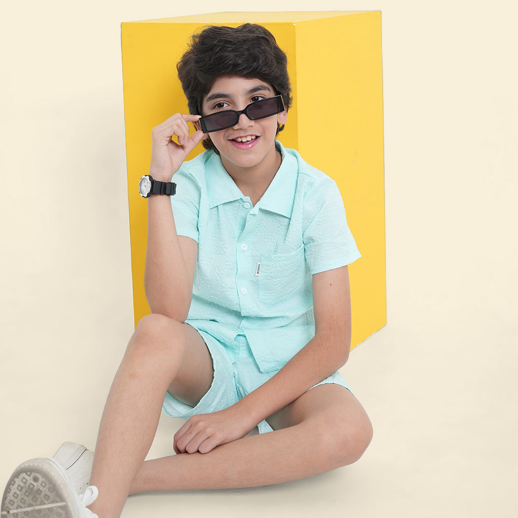 Boys Green Short Sleeve Shirt With Cross Pocket Shorts Set 2 pc. Sets