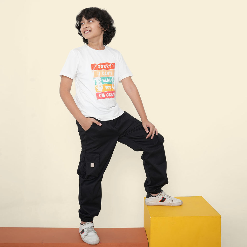 Boys White Headphone Graphic Printed Short Sleeves T-Shirt Tshirts