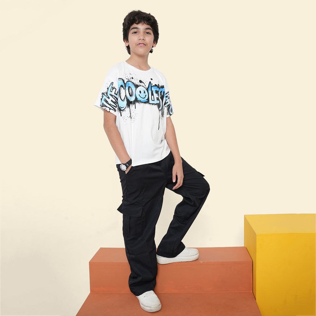 Boys White Coolest Print Short Sleeve T-Shirt Tshirts White 7-8 Y