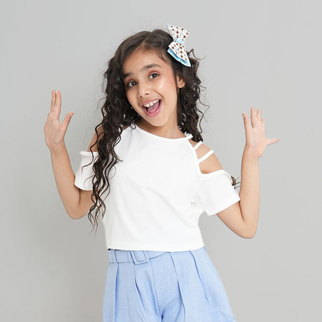 Girls White Short Sleeve Round Neck T-Shirt Tops