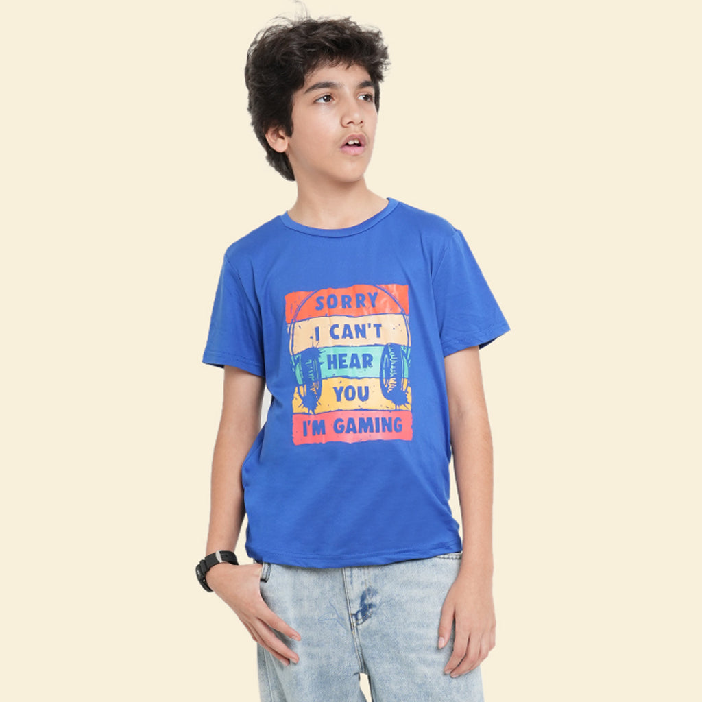 Boys Blue Headphone Graphic Short Sleeves T-Shirt Tshirts