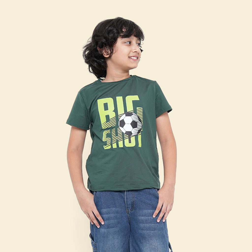 Boys Army Green Big Shot Football Graphic Short Sleeve T-Shirt Tshirts