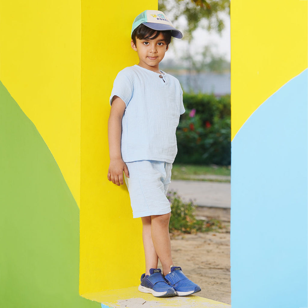 Boys Light Blue Top With Elasticated Shorts Sets Light Blue 1-2 Y