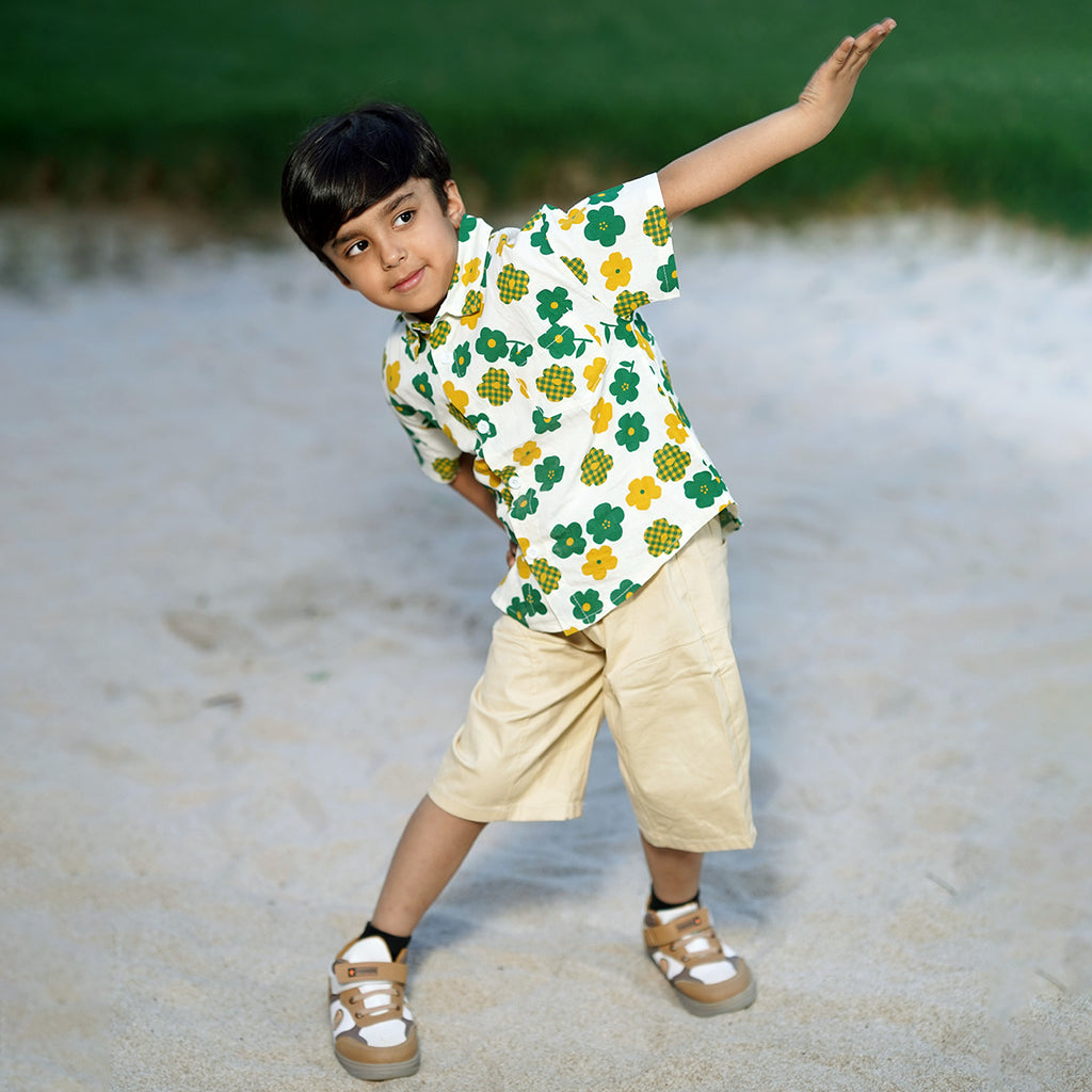 Boys Floral Print Shirt With Shorts Set Sets Green 1-2 Y