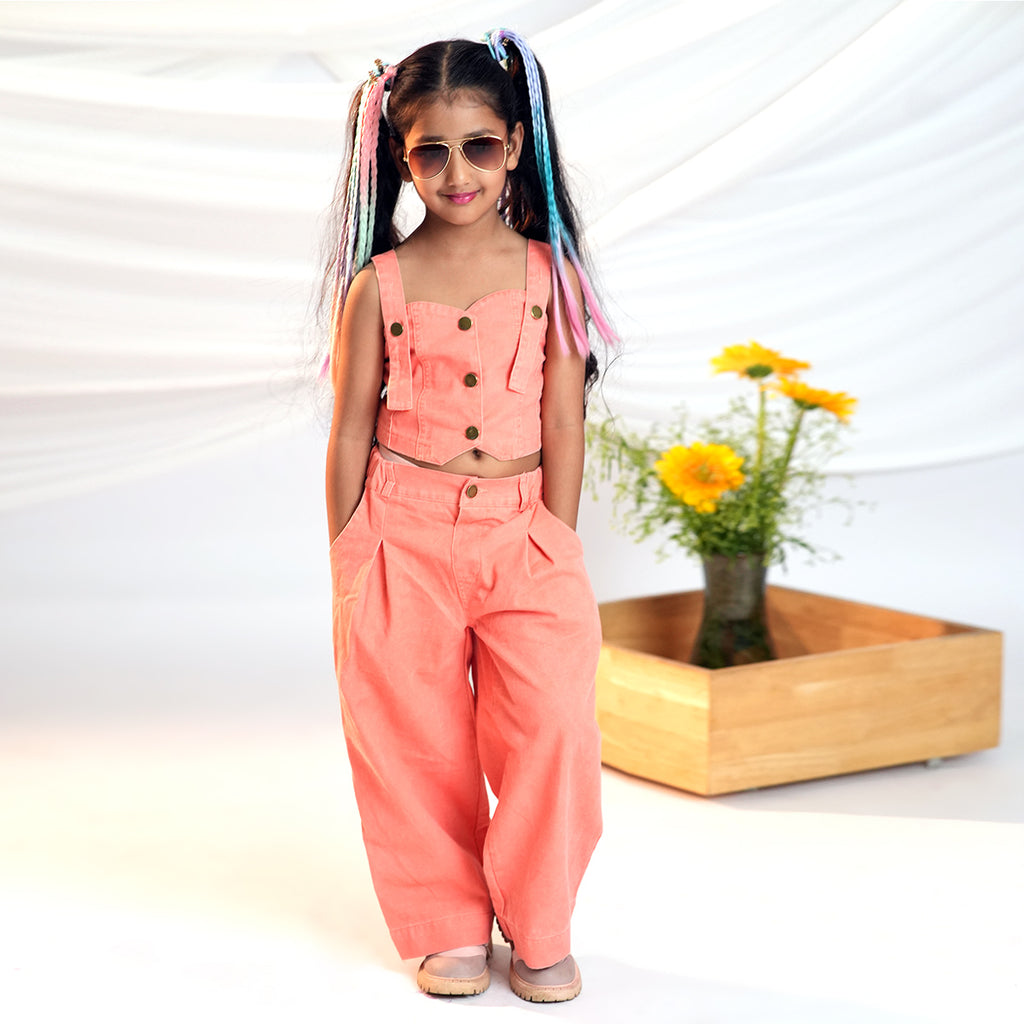 Girls Sleeveless Denim Top With Denim Straight Leg Pants Set 2 pc. Sets