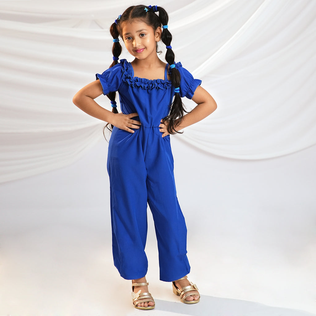Girl Off Shoulder Long Length Jumpsuit With Waist Belt Jumpsuits