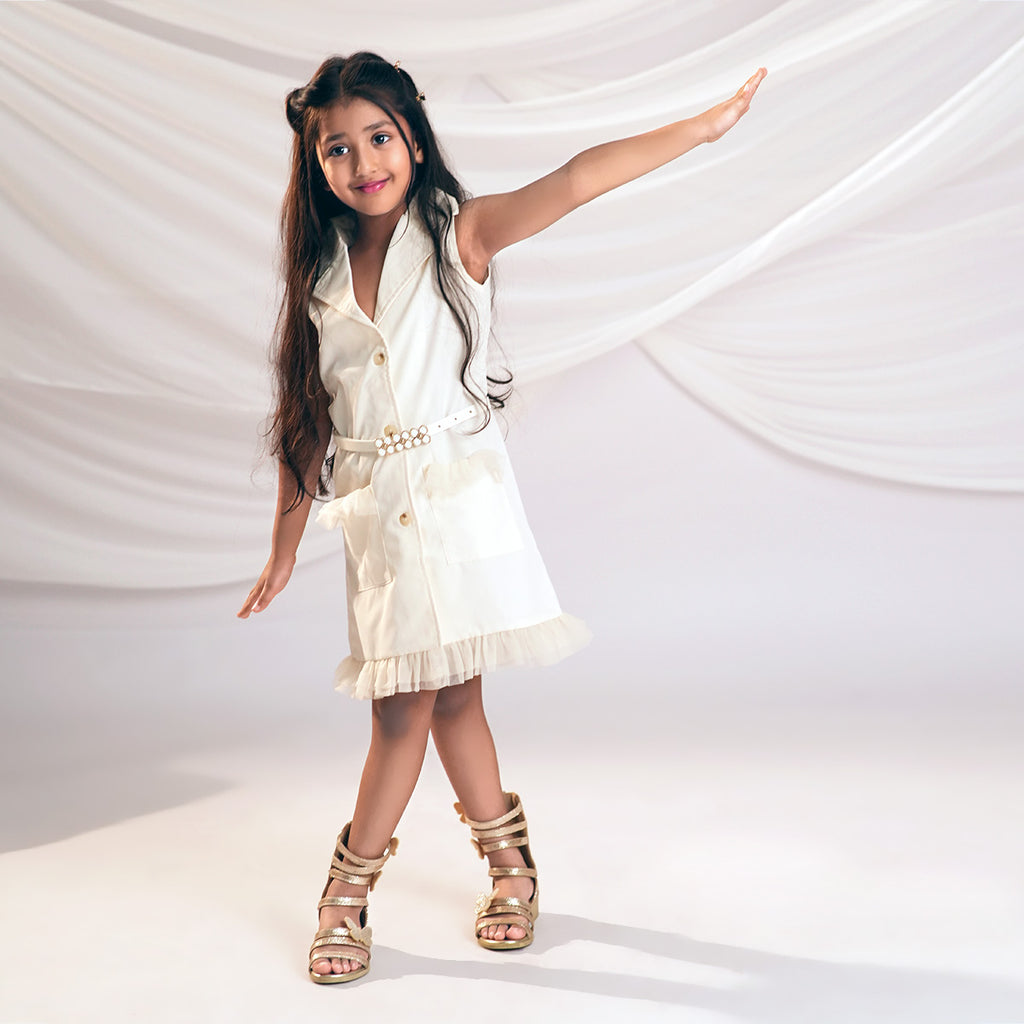 Girls Apricot Sleeveless Double Pocket Shirt Dress Casual Dresses Apricot 2-3 Y