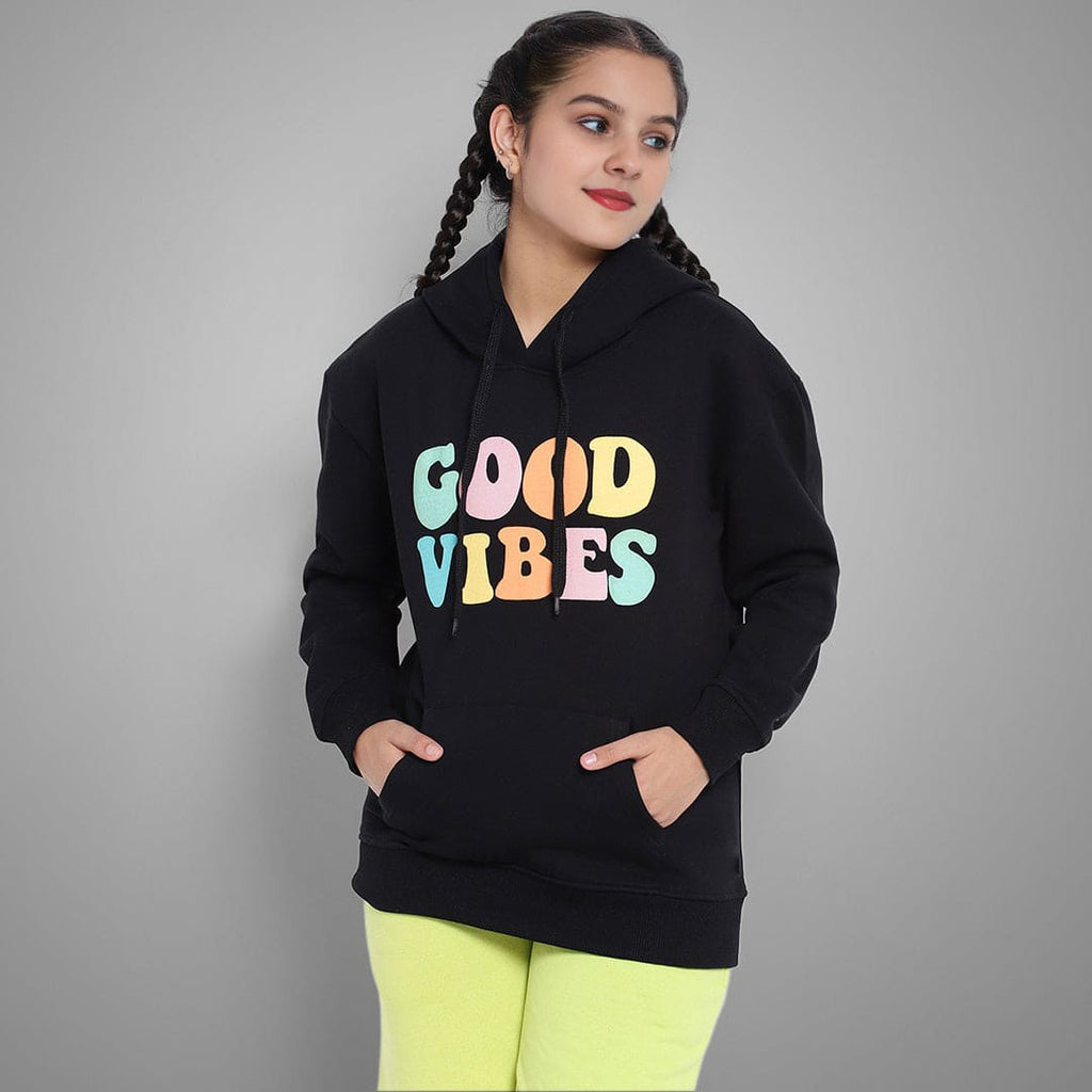 Girls Printed Full Sleeves Hooded  Sweatshirt Sweatshirts & Hoodies Black 7-8 Y 