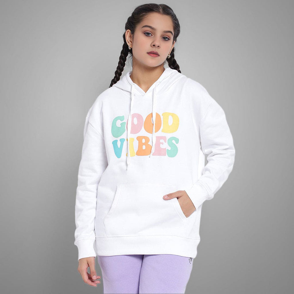 Girls Printed Full Sleeves Hooded  Sweatshirt Sweatshirts & Hoodies White 7-8 Y 