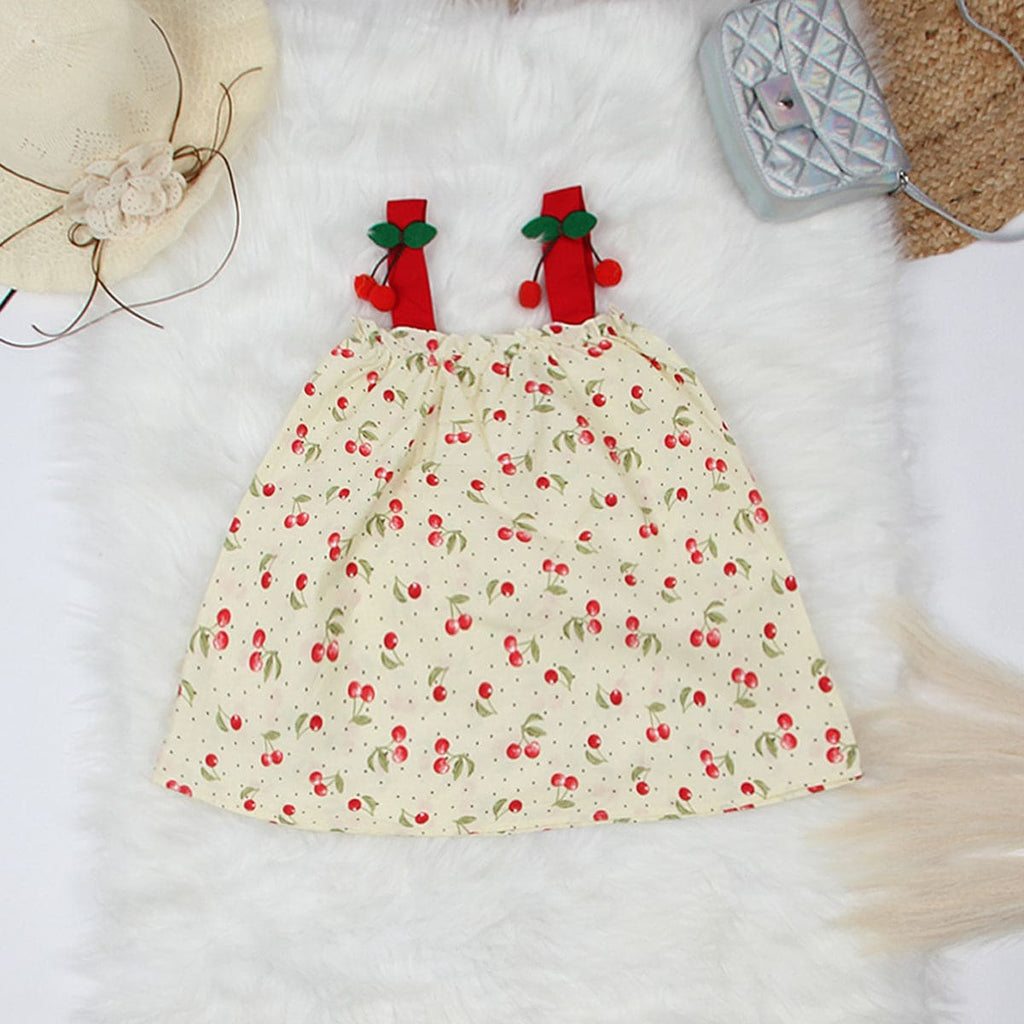 Girls Cherry Print Strappy Dress Casual Dresses Cherry Print 1-2 Y