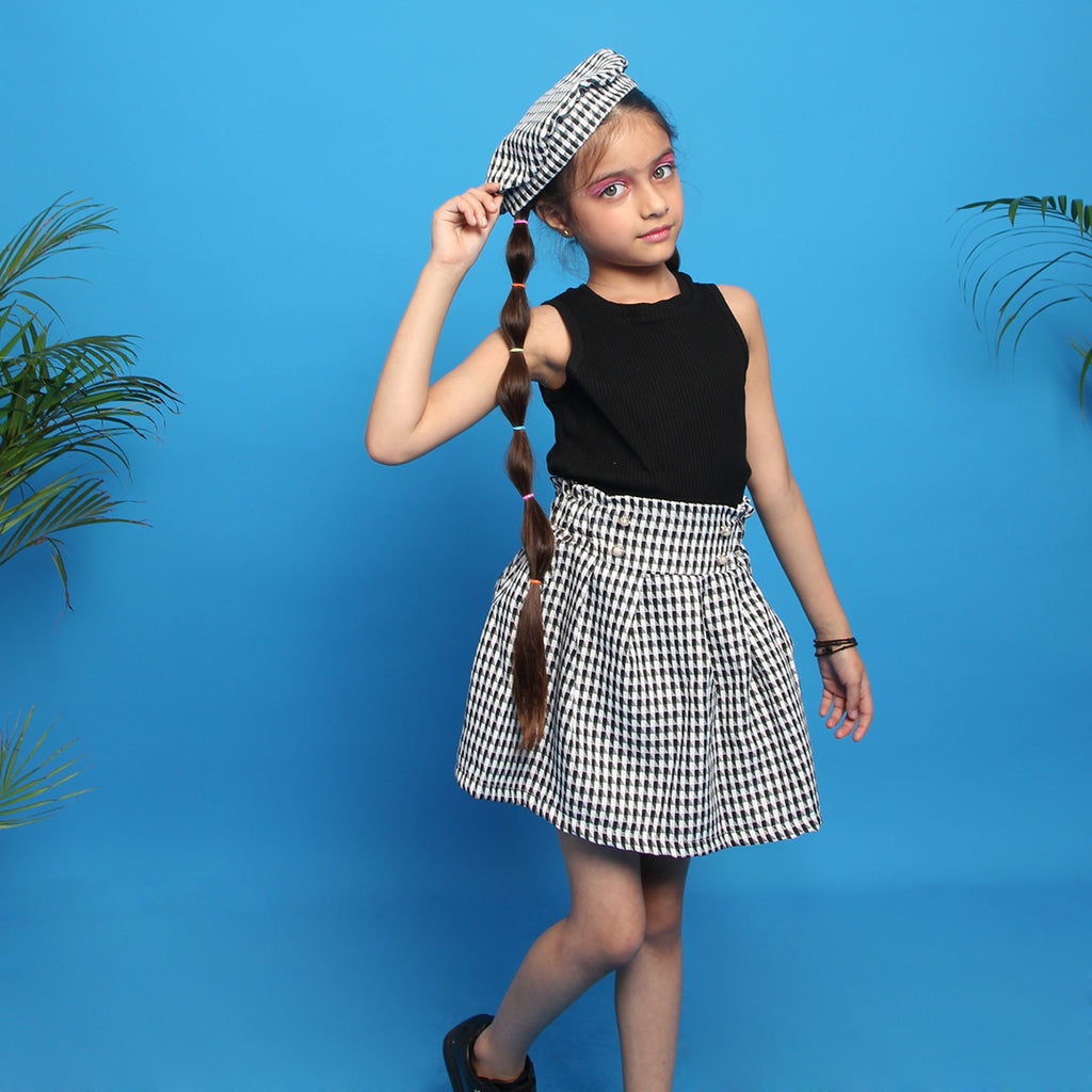 Girls Sleeveless Top with Pleated Skirt & Beret Hat Set Sets Black 1-2 Y