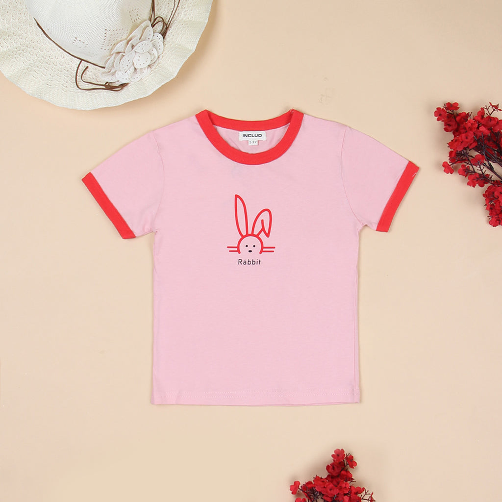 Girls Motif Printed Short Sleeves Casual Tee