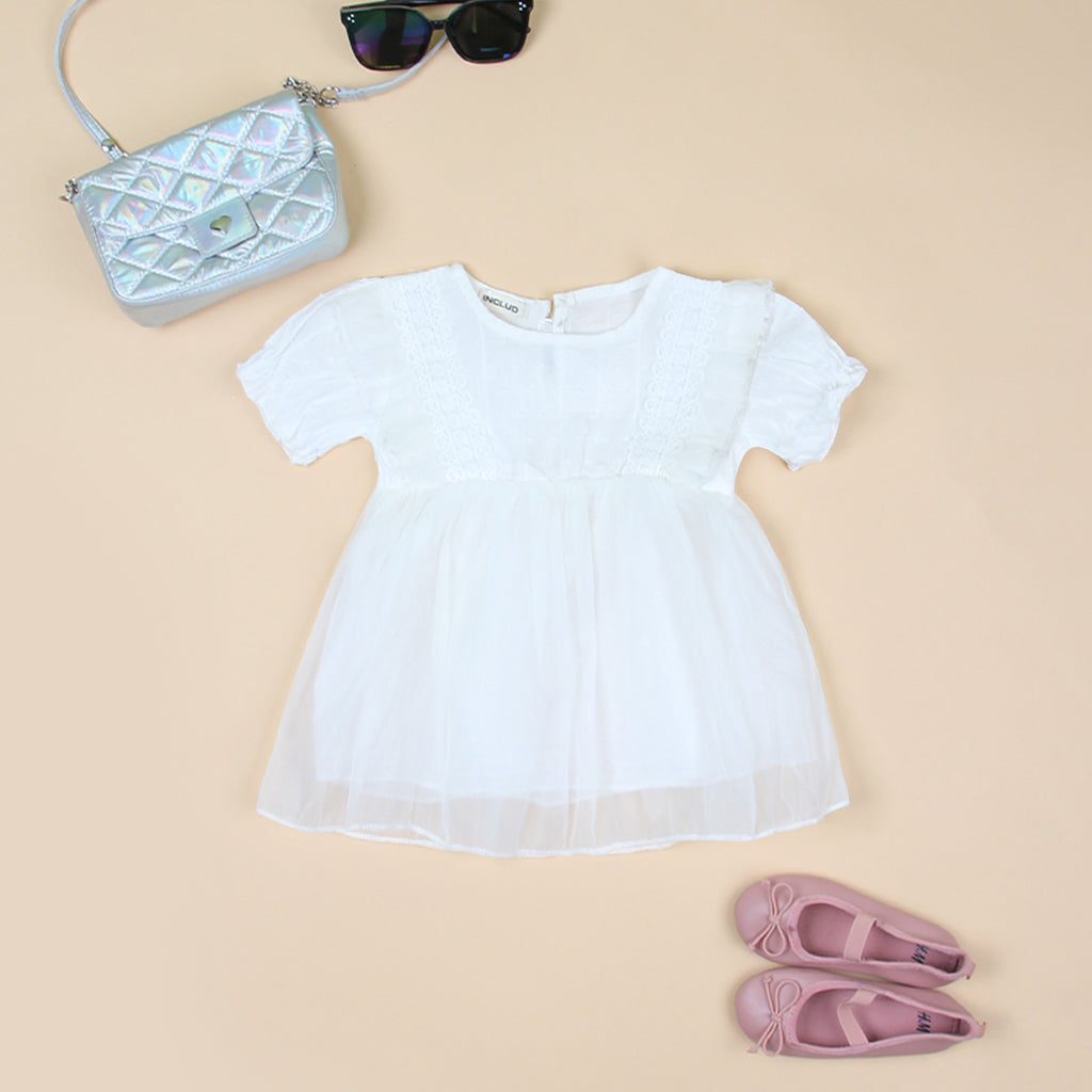 Girls Pristine Fit & Flare Summer Dress Casual Dresses White 12 -18 M