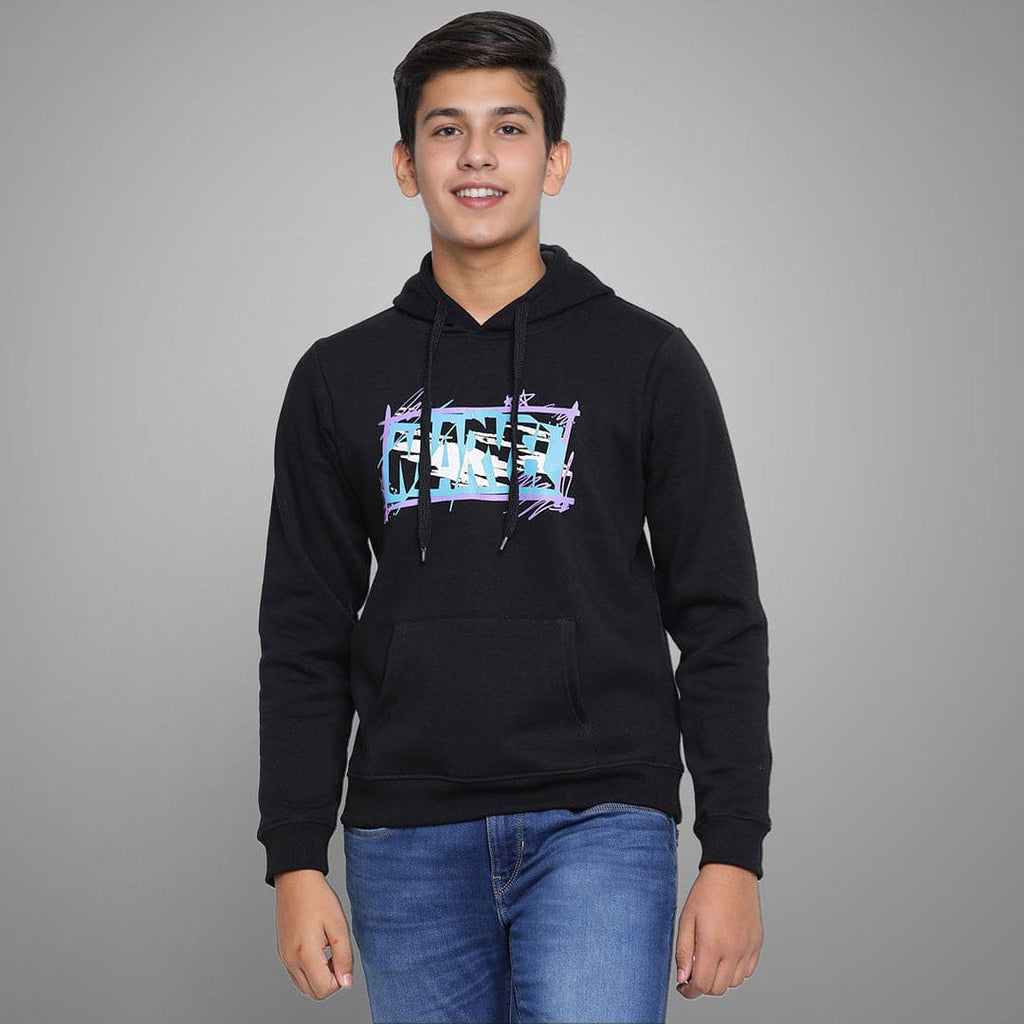 Boys Printed Full Sleeves Hooded Sweatshirt Sweatshirts & Hoodies Black 7-8 Y 