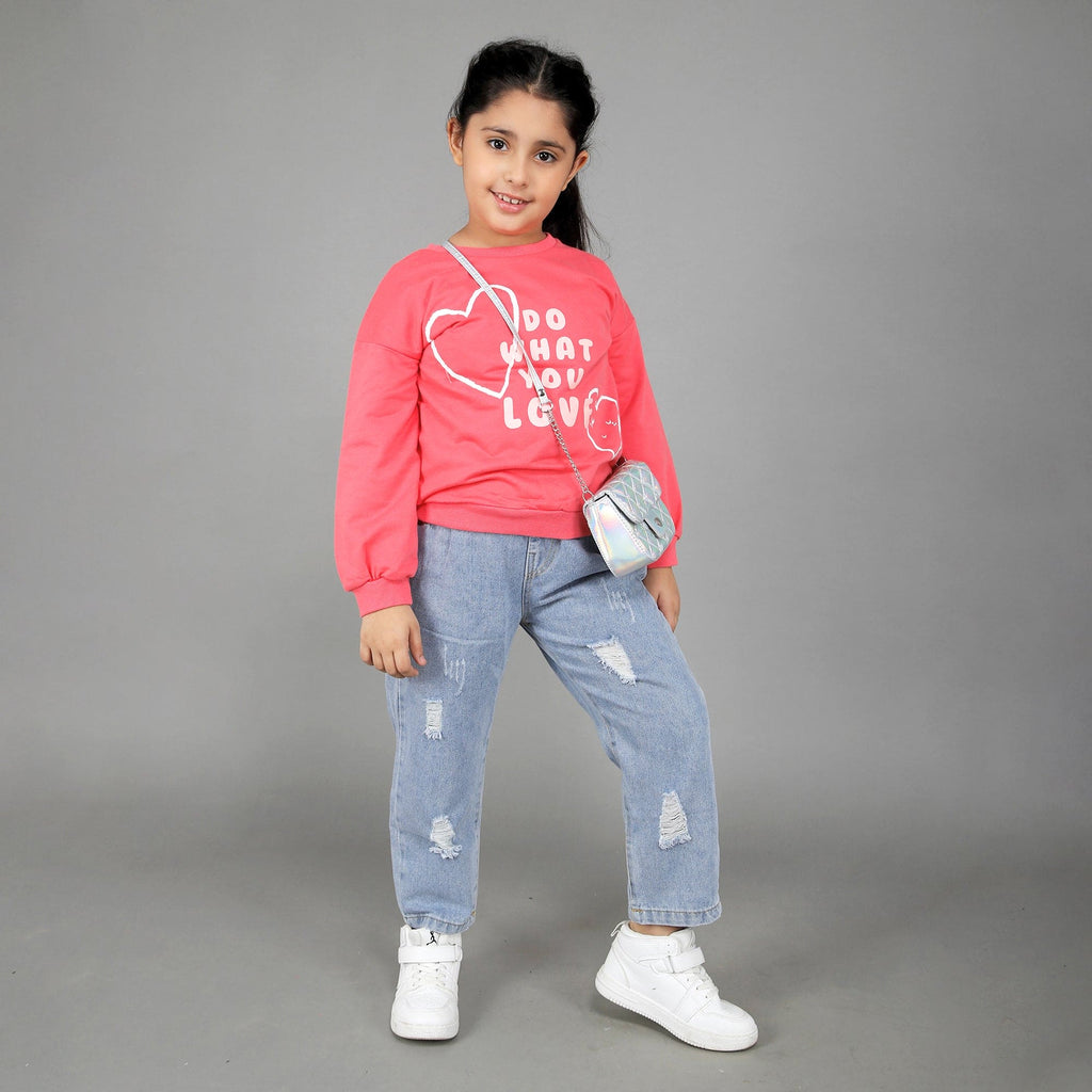 Girls Sweat Shirt with Heart Print Sweatshirts & Hoodies Pink 1-2 Y 